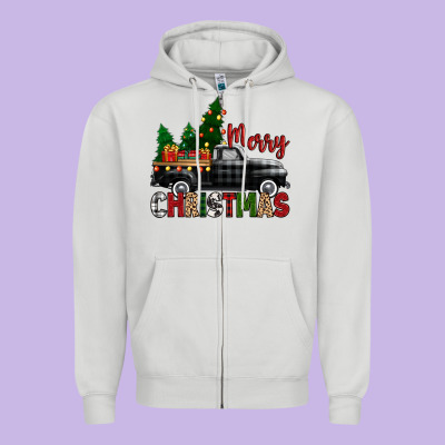 Merry Christmas With Black Truck Zipper Hoodie Designed By Zillion Design Studio