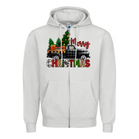 Dove Grey merry christmas with black truck Zipper Hoodie - Zillion Design Studio