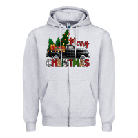 Heather Grey merry christmas with black truck Zipper Hoodie - Zillion Design Studio
