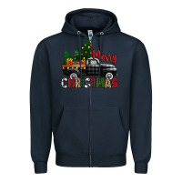 Navy merry christmas with black truck Zipper Hoodie - Zillion Design Studio