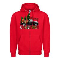 Red merry christmas with black truck Zipper Hoodie - Zillion Design Studio