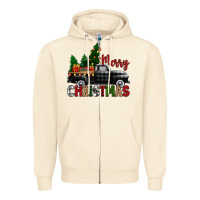 Sandshell merry christmas with black truck Zipper Hoodie - Zillion Design Studio