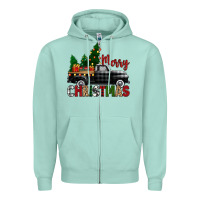 Seafoam merry christmas with black truck Zipper Hoodie - Zillion Design Studio