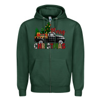 Sports Green merry christmas with black truck Zipper Hoodie - Zillion Design Studio