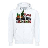 White merry christmas with black truck Zipper Hoodie - Zillion Design Studio