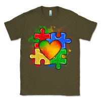 Army Green autism puzzle pieces heart Classic Tee - Zillion Design Studio