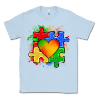 Dusty Blue autism puzzle pieces heart Classic Tee - Zillion Design Studio