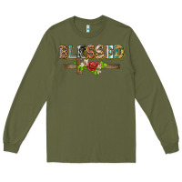 Army Green blessed and floral cross Long Sleeve Tee - BarkalooDesign
