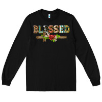 Black blessed and floral cross Long Sleeve Tee - BarkalooDesign