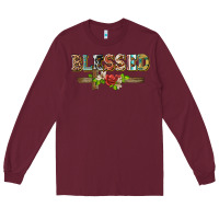 Burgundy blessed and floral cross Long Sleeve Tee - BarkalooDesign