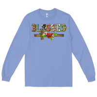 Colony Blue blessed and floral cross Long Sleeve Tee - BarkalooDesign