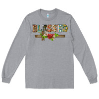 Heather Grey blessed and floral cross Long Sleeve Tee - BarkalooDesign