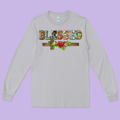 Blessed And Floral Cross Long Sleeve Tee Designed By Barkaloodesign