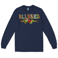 Navy blessed and floral cross Long Sleeve Tee - BarkalooDesign