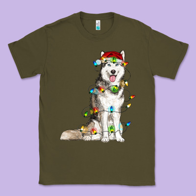 Husky Christmas Lights Classic Tee Designed By Ranaportraitstore