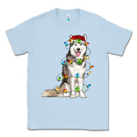 Dusty Blue Husky Christmas Lights Classic Tee - RanaPortraitStore