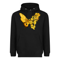 Black flowers and childhood cancer ribbon butterfly Heavyweight Hoodie - texasbilliewilder