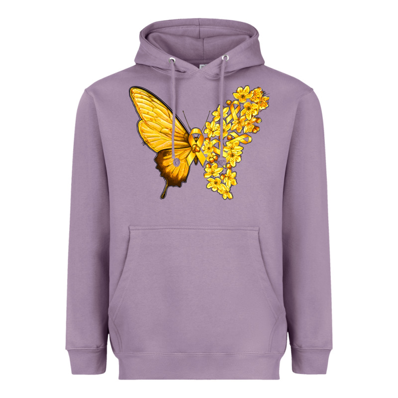 Flowers And Childhood Cancer Ribbon Butterfly Heavyweight Hoodie by texasbilliewilder | Teevron