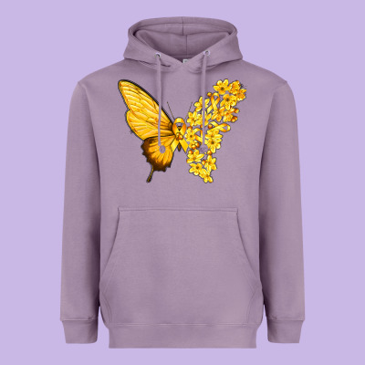 Flowers And Childhood Cancer Ribbon Butterfly Heavyweight Hoodie Designed By Texasbilliewilder