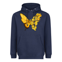 Navy flowers and childhood cancer ribbon butterfly Heavyweight Hoodie - texasbilliewilder