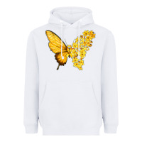 White flowers and childhood cancer ribbon butterfly Heavyweight Hoodie - texasbilliewilder