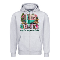 Heather Grey glamper way too boujee for tents 2 Zipper Hoodie - RanaPortraitStore