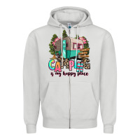 Dove Grey camping is my happy place Zipper Hoodie - RanaPortraitStore