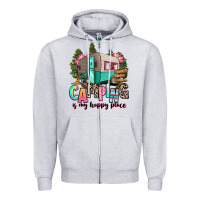 Heather Grey camping is my happy place Zipper Hoodie - RanaPortraitStore