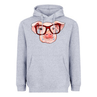 Heather Grey pig with red glasses Heavyweight Hoodie - RanaPortraitStore
