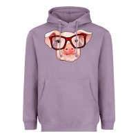 Lavender pig with red glasses Heavyweight Hoodie - RanaPortraitStore