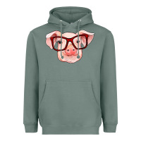 Sage pig with red glasses Heavyweight Hoodie - RanaPortraitStore