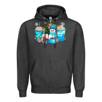 Charcoal Heather winter snowman coffee cups Zipper Hoodie - Zillion Design Studio