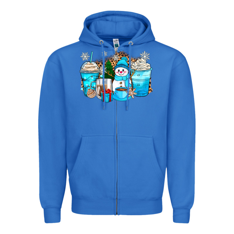 Winter Snowman Coffee Cups Zipper Hoodie by Zillion Design Studio | Teevron