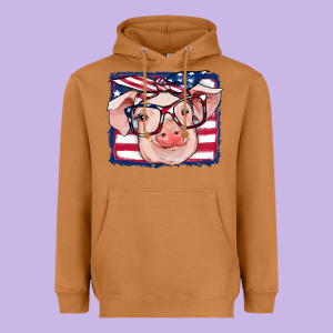 American Flag Pig Heavyweight Hoodie Designed By Ranaportraitstore