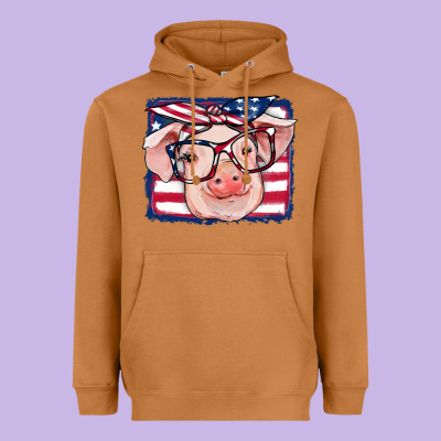 American Flag Pig Heavyweight Hoodie Designed By Ranaportraitstore