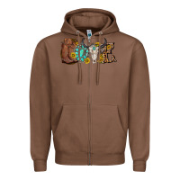 Chestnut western love bull skull with gemstone and sunflowe Zipper Hoodie - texasbilliewilder