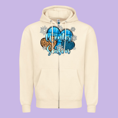 Snow Hearts Winter Season Zipper Hoodie Designed By Zillion Design Studio