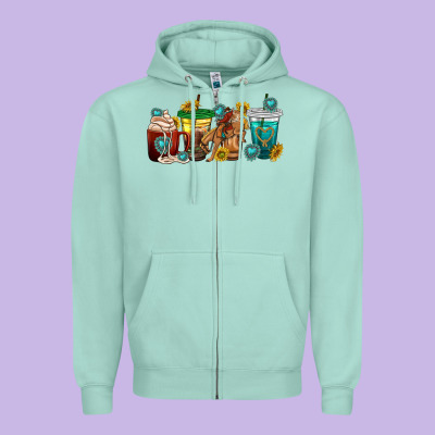 Western Rodeo Coffee Cup Zipper Hoodie Designed By Texasbilliewilder