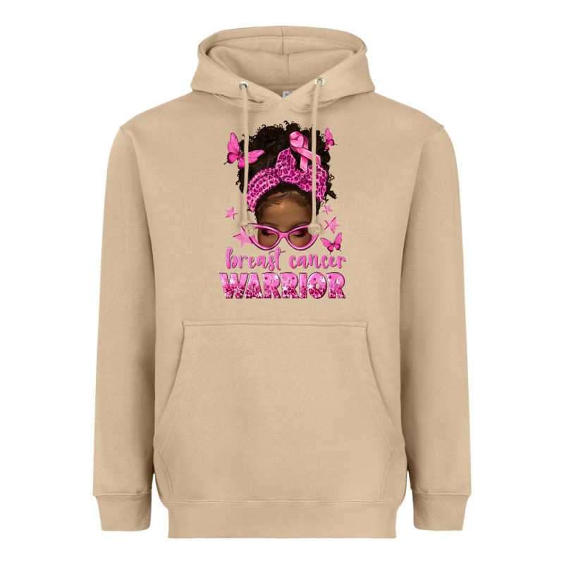 Afro Messy Bun Breast Cancer Warrior Heavyweight Hoodie by texasbilliewilder | Teevron