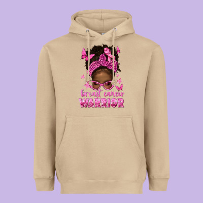Afro Messy Bun Breast Cancer Warrior Heavyweight Hoodie Designed By Texasbilliewilder