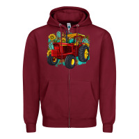 Burgundy western tractor Zipper Hoodie - texasbilliewilder