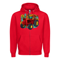 Red western tractor Zipper Hoodie - texasbilliewilder