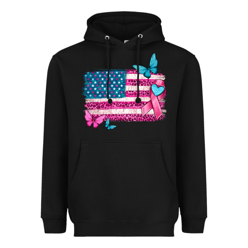 American Flag Breast Cancer With Ribbon Heavyweight Hoodie by texasbilliewilder | Teevron