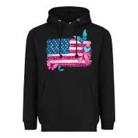 Black American flag breast cancer with ribbon Heavyweight Hoodie - texasbilliewilder