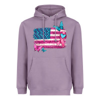 Lavender American flag breast cancer with ribbon Heavyweight Hoodie - texasbilliewilder