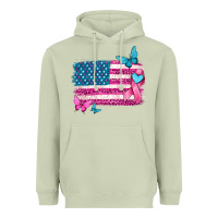 Matcha American flag breast cancer with ribbon Heavyweight Hoodie - texasbilliewilder