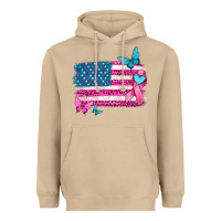 Mushroom American flag breast cancer with ribbon Heavyweight Hoodie - texasbilliewilder