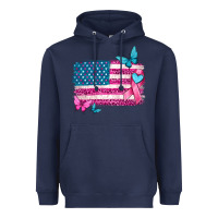 Navy American flag breast cancer with ribbon Heavyweight Hoodie - texasbilliewilder