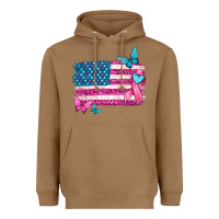 Toasted Coconut American flag breast cancer with ribbon Heavyweight Hoodie - texasbilliewilder