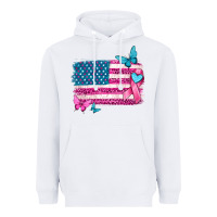 White American flag breast cancer with ribbon Heavyweight Hoodie - texasbilliewilder